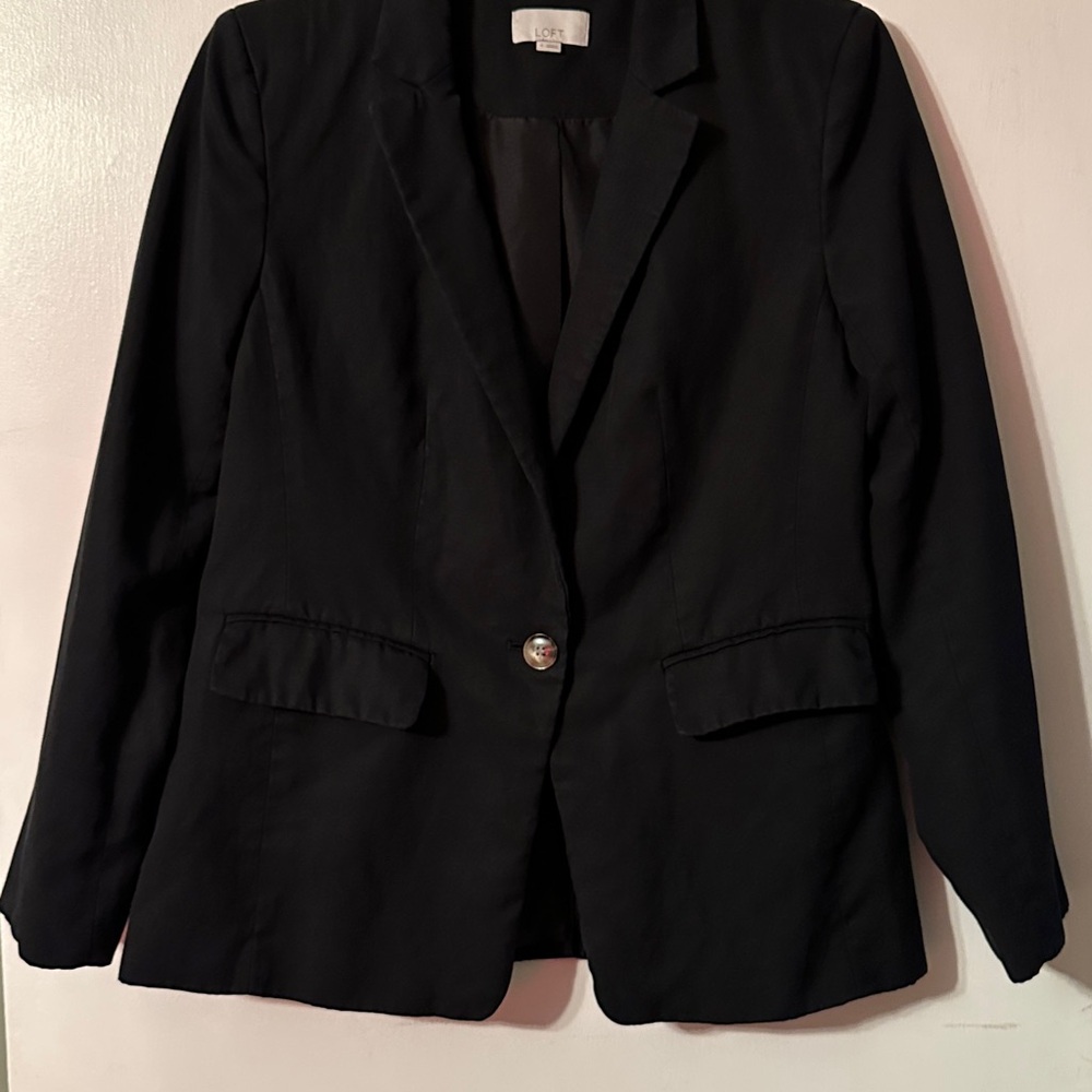 LOFT Black Tailored Linen Blazer with Notched Lapels